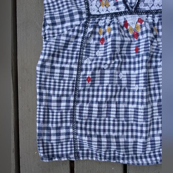 Anthropologie Kopal Freya Embroidered Gingham Top Cap Sleeve Boho Peasant Small - Picture 6 of 9